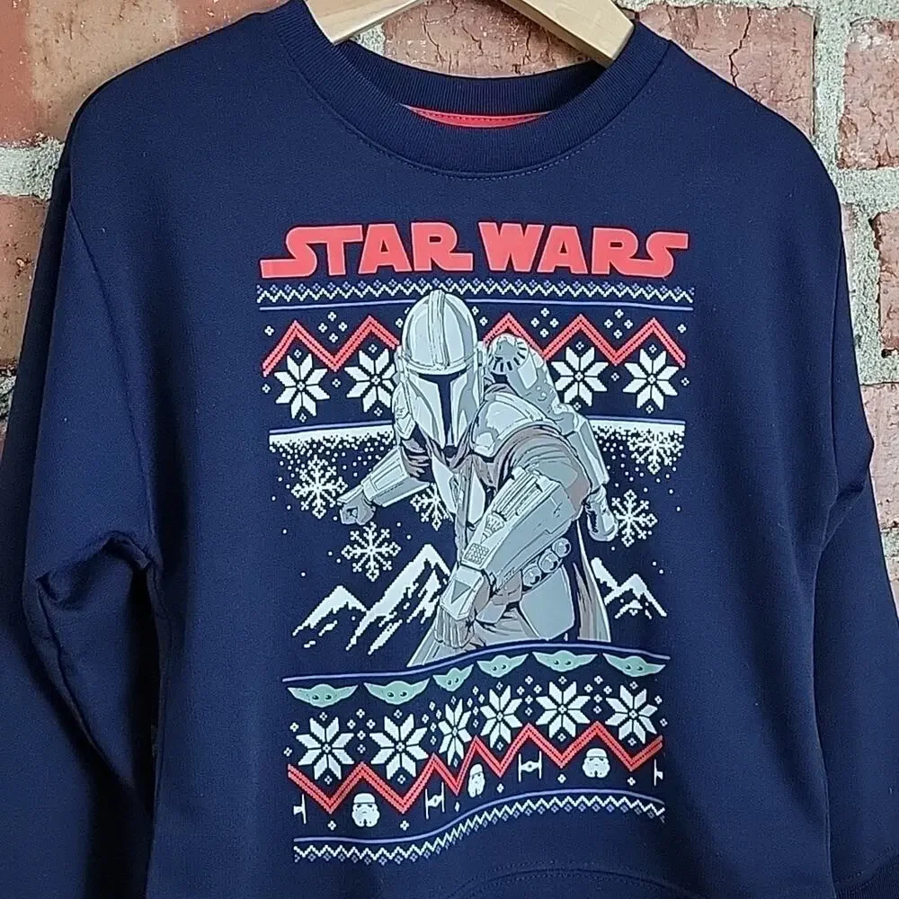 Gap x Star Wars Kid's The Mandolorian Christmas Holiday‎ Pajama Navy Blue Set 4